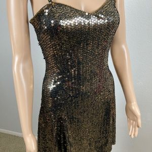 Oleg Cassini Gold and Black Sequin Dress